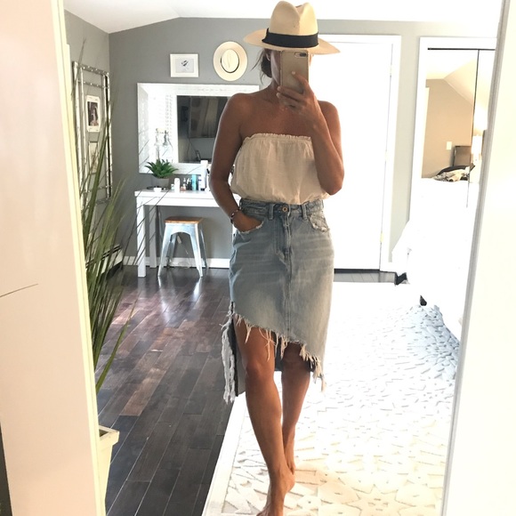 Zara Dresses & Skirts - Zara denim distressed midi skirt size small